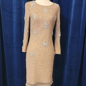 French Connection Silver Sequin Long Sleeve Sheath Dress